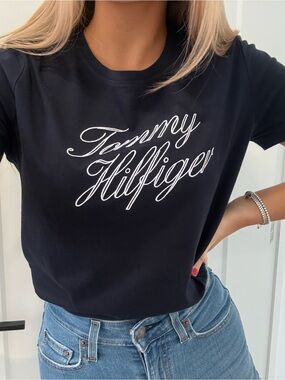 Tommy Hilfiger Royal Blue Script Logo Tee for Women